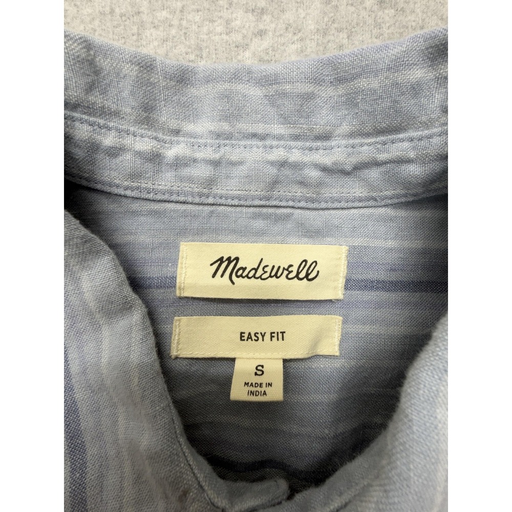 Madewell Shirt Womens Small Blue Striped Linen Short Sleeve Button Up - Picture 3 of 9